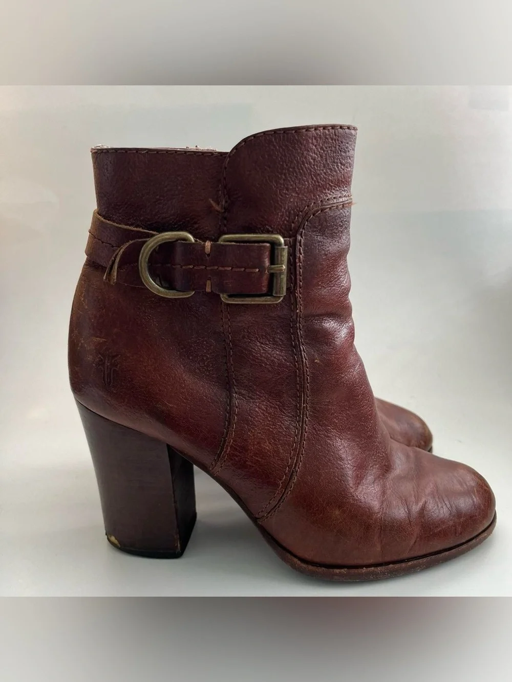 FRYE Brown Leather Patty Riding Boot Buckled Heel 7.5 m